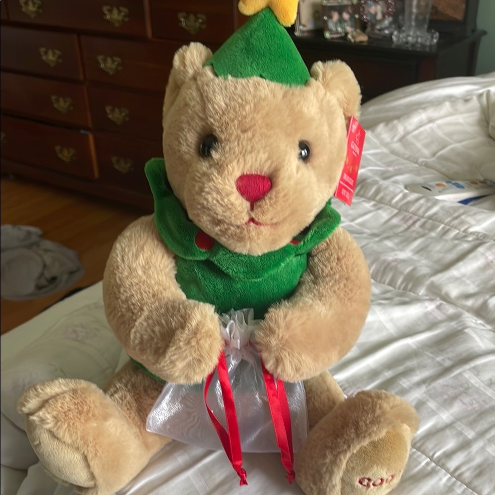 Godiva  Tan and Green Stuffed Animal Bear nwt